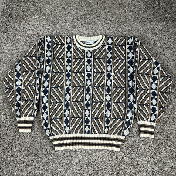 Izod Other - VINTAGE Izod Sweater Mens XL Brown Blue Geometric Pullover Sweater 90s